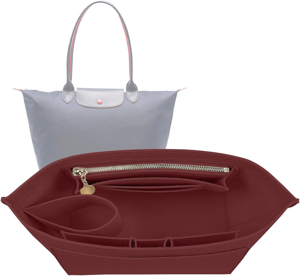 Felt Handbag Organizer Insert for Longchamp Le Pliage, Universal Purse Insert for Most Tote Bags & Handbags 041beige-S