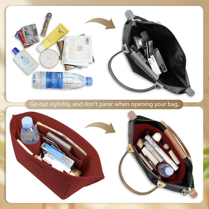 Felt Handbag Organizer Insert for Longchamp Le Pliage, Universal Purse Insert for Most Tote Bags & Handbags 041beige-S