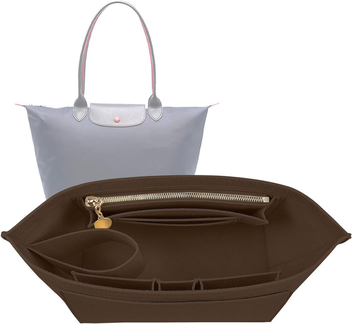 Felt Handbag Organizer Insert for Longchamp Le Pliage, Universal Purse Insert for Most Tote Bags & Handbags 041beige-S