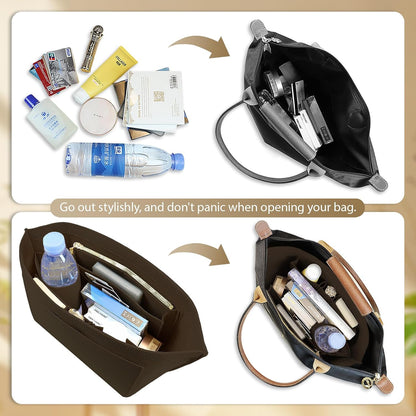 Felt Handbag Organizer Insert for Longchamp Le Pliage, Universal Purse Insert for Most Tote Bags & Handbags 041beige-S