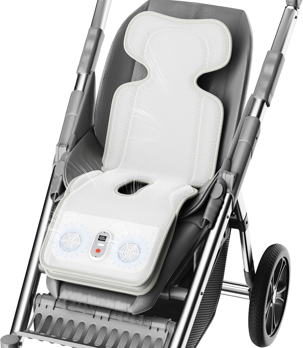 Baby Stroller Cooling Pad, 3D Breathable Carseat Cooling Pad with 2 Built-in Blower, Max 10H Ventilation 3 Speeds 10000mAh Rechargeable Cooling Mat Liner for Toddler Baby Summer Essentials