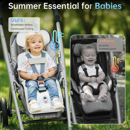 Baby Stroller Cooling Pad, 3D Breathable Carseat Cooling Pad with 2 Built-in Blower, Max 10H Ventilation 3 Speeds 10000mAh Rechargeable Cooling Mat Liner for Toddler Baby Summer Essentials