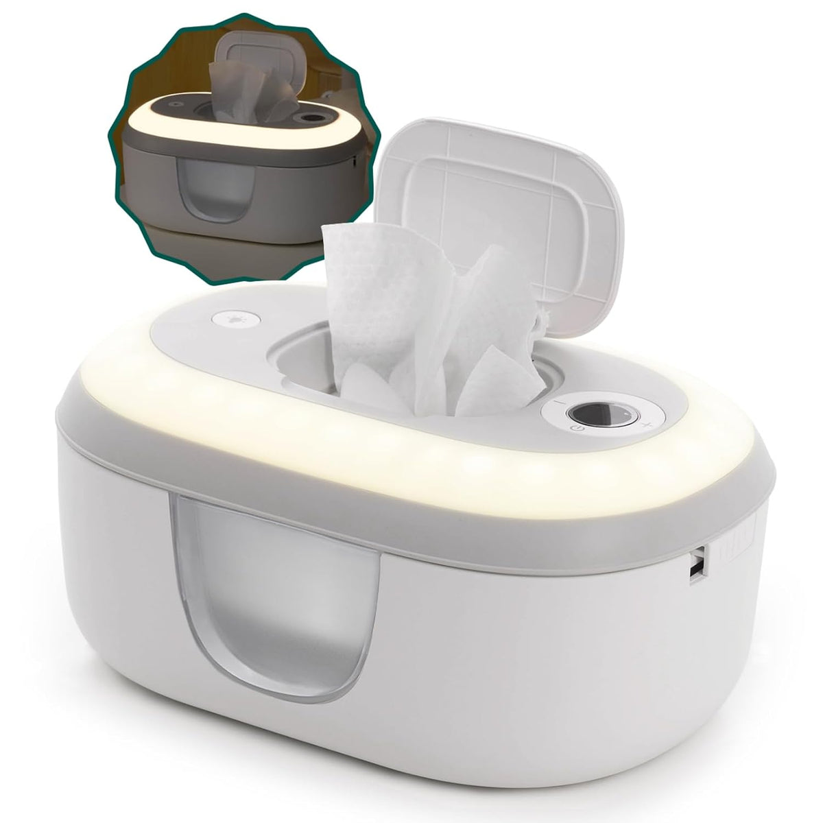 Baby Wipe Warmer and Wet Wipes Dispenser | Large Capacity Wipes Warmer for Babies with Night Light | Top Even Heating, 4-Level Temperature (100-131℉) | Newborn Essentials