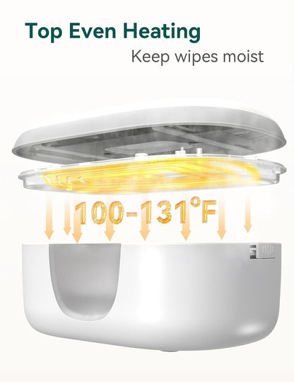 Baby Wipe Warmer and Wet Wipes Dispenser | Large Capacity Wipes Warmer for Babies with Night Light | Top Even Heating, 4-Level Temperature (100-131℉) | Newborn Essentials