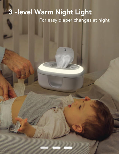 Baby Wipe Warmer and Wet Wipes Dispenser | Large Capacity Wipes Warmer for Babies with Night Light | Top Even Heating, 4-Level Temperature (100-131℉) | Newborn Essentials