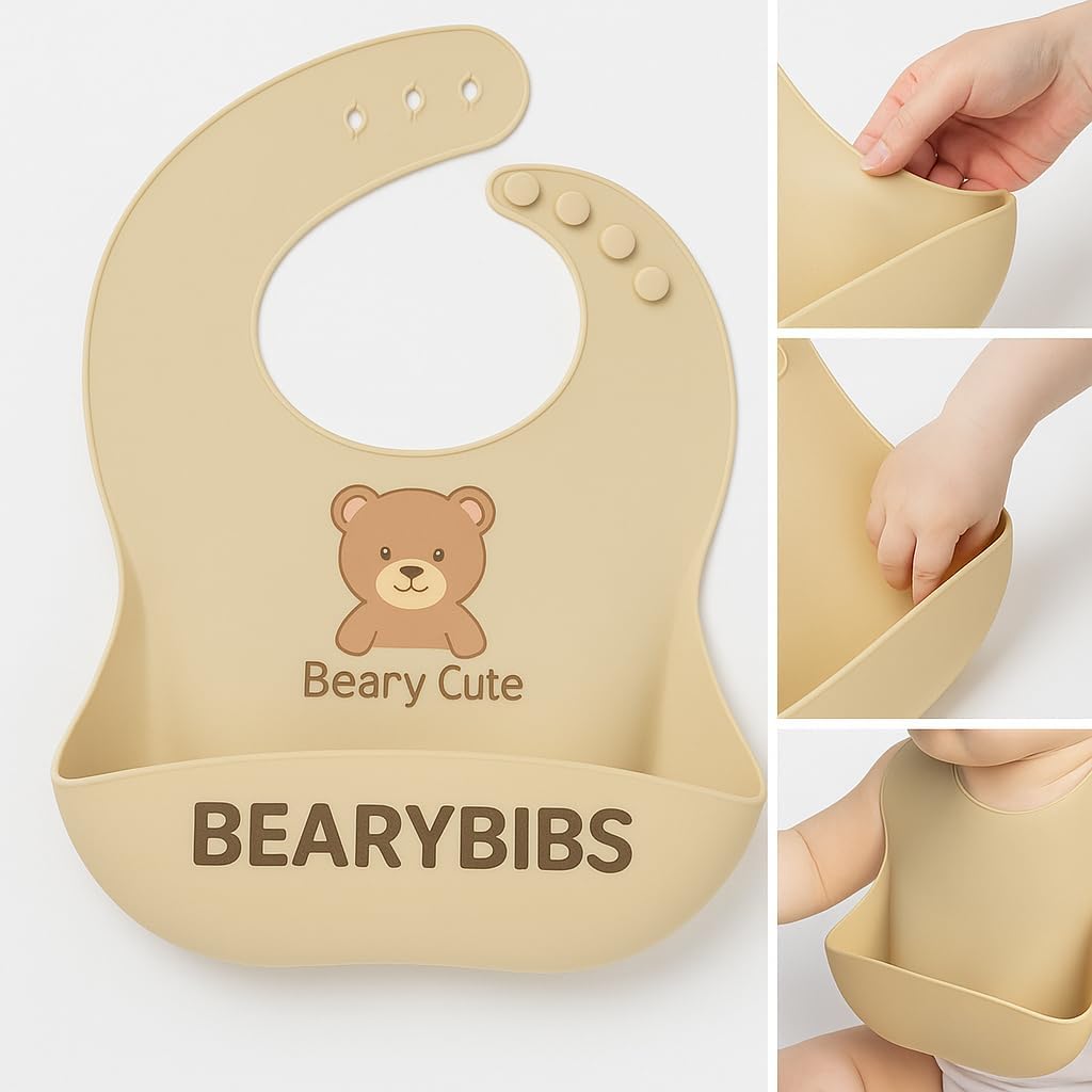 Premium Silicone Baby Bib, Waterproof Food Catcher, BPA-Free, 6M+, Soft and Adjustable