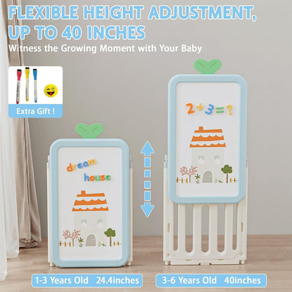 Foldable Kids Toy Storage Organizer with 10 Removable Bins and 3-Tier Bookshelf, 4 in 1 Multifunctional Large Toy Organizer with Drawing Board for Kid Bedroom Playroom Living Room, Light Pink