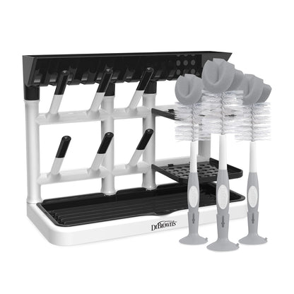 Baby Bottle Drying Tower, Stand-Up Drying Rack with Reusable Sponge Baby Bottle Cleaning Brush Set, 3-Pack, Grey