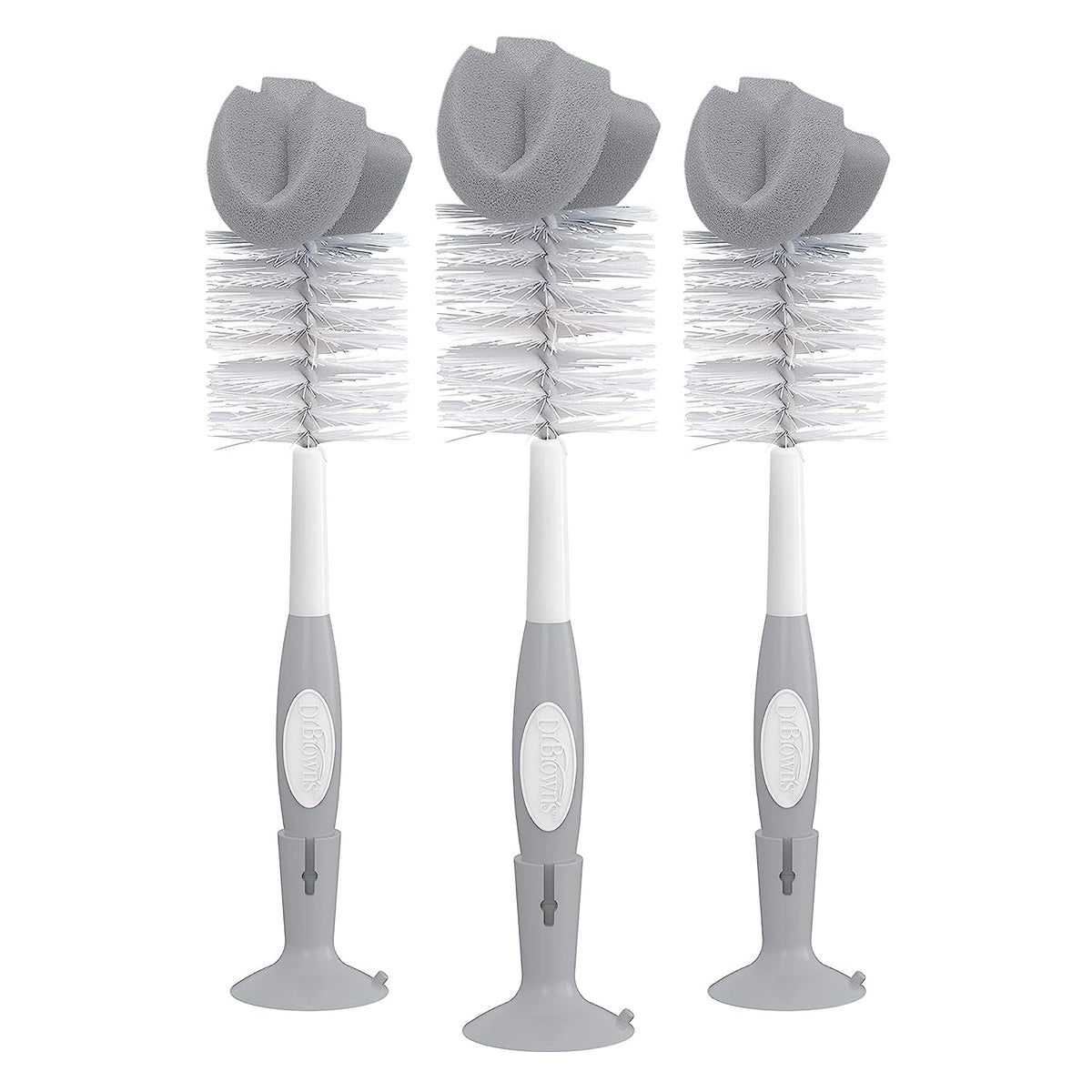 Baby Bottle Drying Tower, Stand-Up Drying Rack with Reusable Sponge Baby Bottle Cleaning Brush Set, 3-Pack, Grey