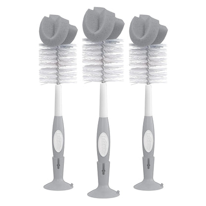 Baby Bottle Drying Tower, Stand-Up Drying Rack with Reusable Sponge Baby Bottle Cleaning Brush Set, 3-Pack, Grey