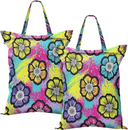 Graffiti Floral Waterproof Travel Laundry Bag Easy Care 2 Count