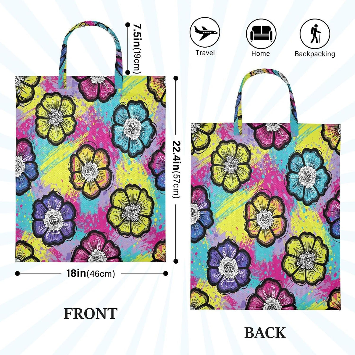 Graffiti Floral Waterproof Travel Laundry Bag Easy Care 2 Count
