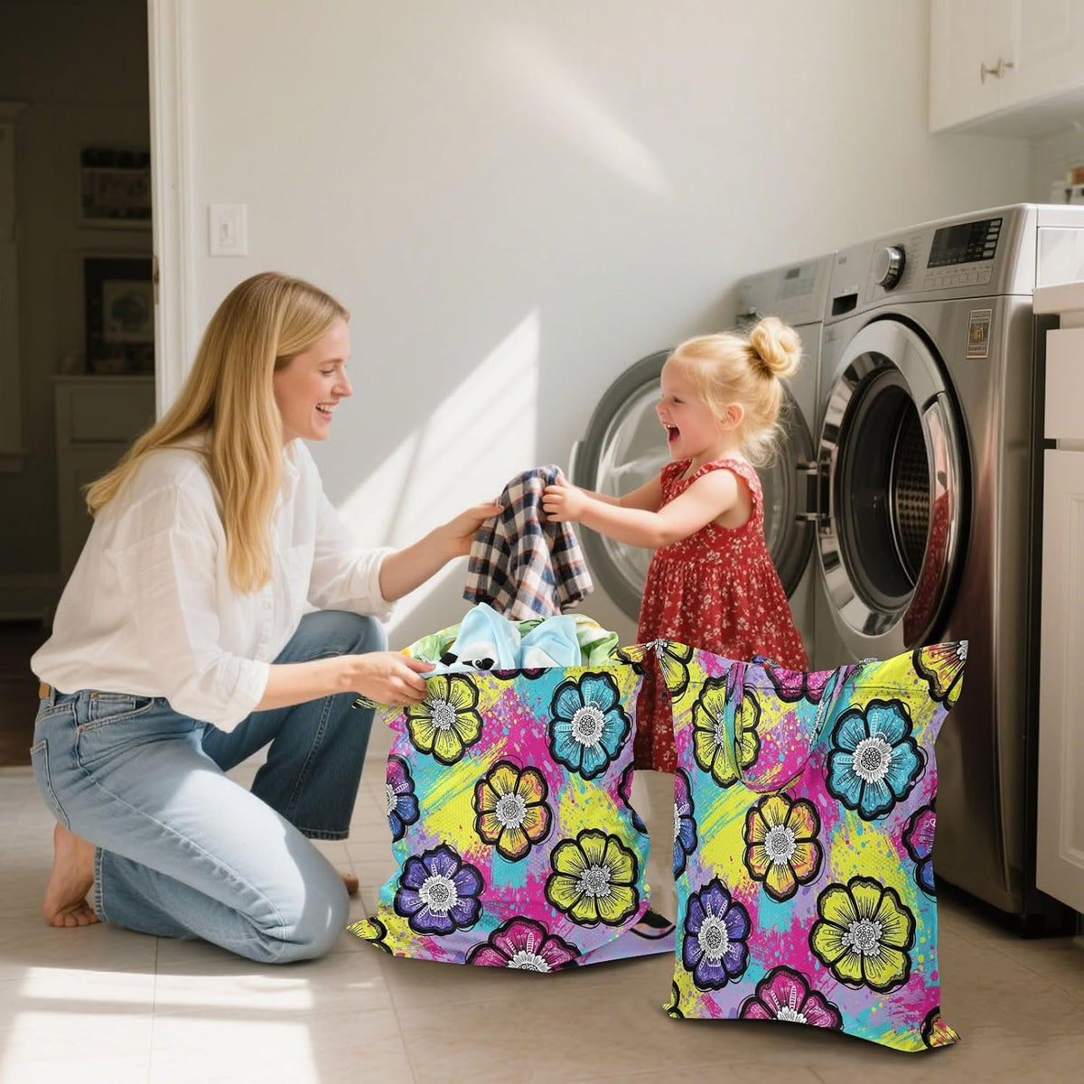 Graffiti Floral Waterproof Travel Laundry Bag Easy Care 2 Count