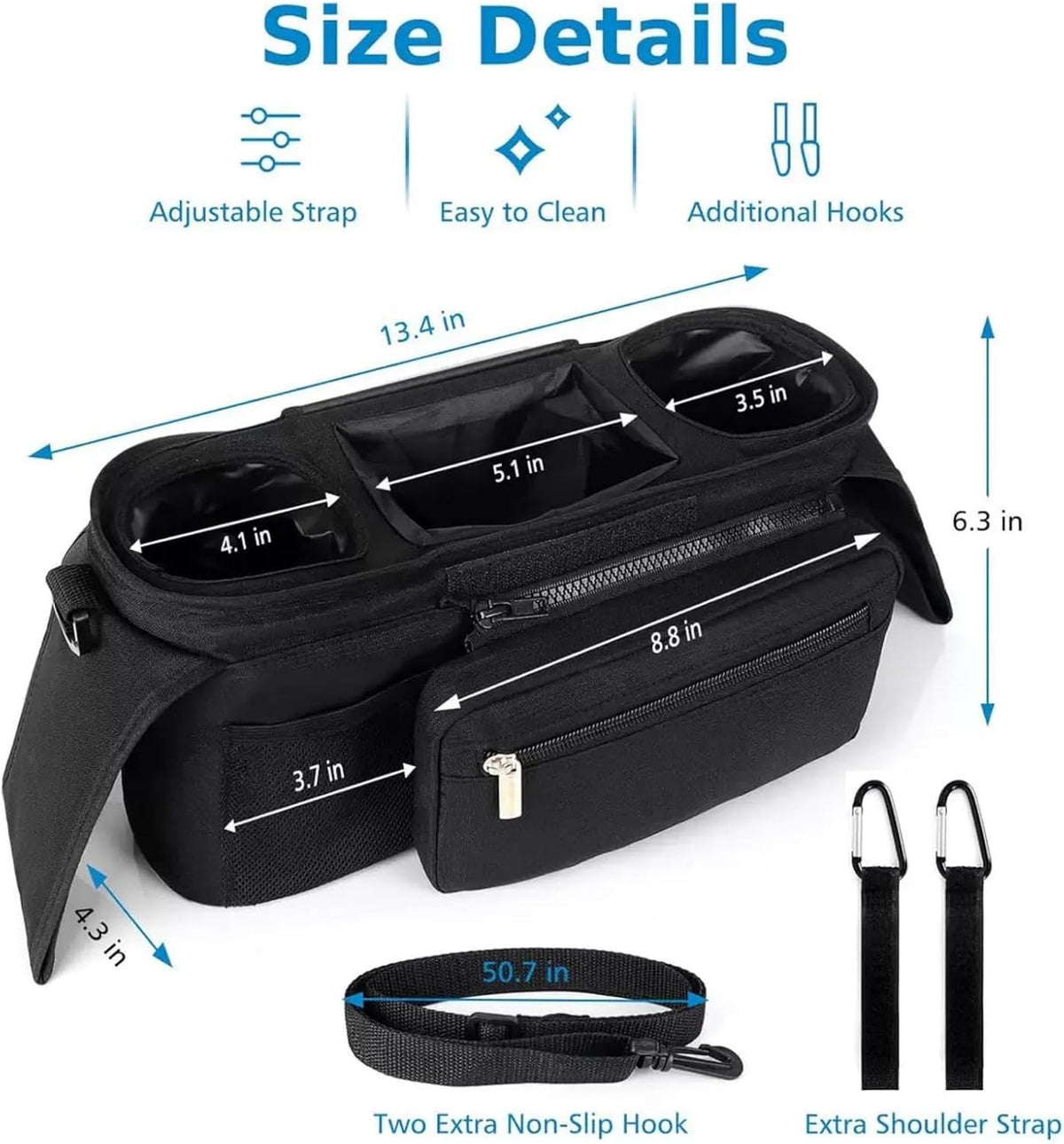 Universal stroller organizer with insulated cup holder, removable phone pocket and shoulder strap for multiple strollers and pet carriers (Gray)