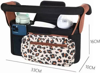 Universal stroller organizer with insulated cup holder, removable phone pocket and shoulder strap for multiple strollers and pet carriers (Gray)