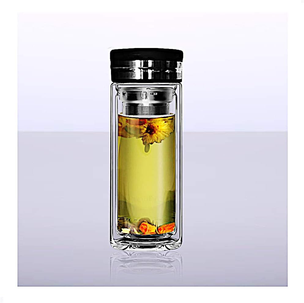 18oz Wide Mouth Ultra Clear Spill-proof Strong Double-wall 3-Piece Borrosilicate Glass Tumbler with Strainer and Lid (flat top lid)