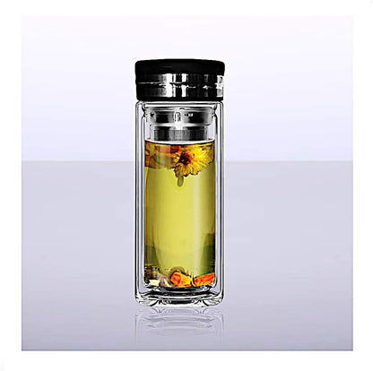 18oz Wide Mouth Ultra Clear Spill-proof Strong Double-wall 3-Piece Borrosilicate Glass Tumbler with Strainer and Lid (flat top lid)