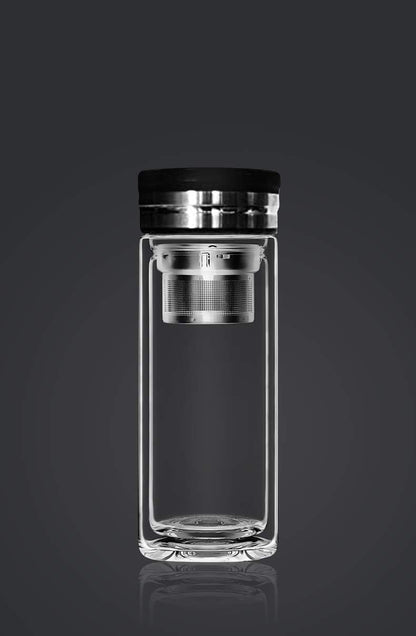 18oz Wide Mouth Ultra Clear Spill-proof Strong Double-wall 3-Piece Borrosilicate Glass Tumbler with Strainer and Lid (flat top lid)