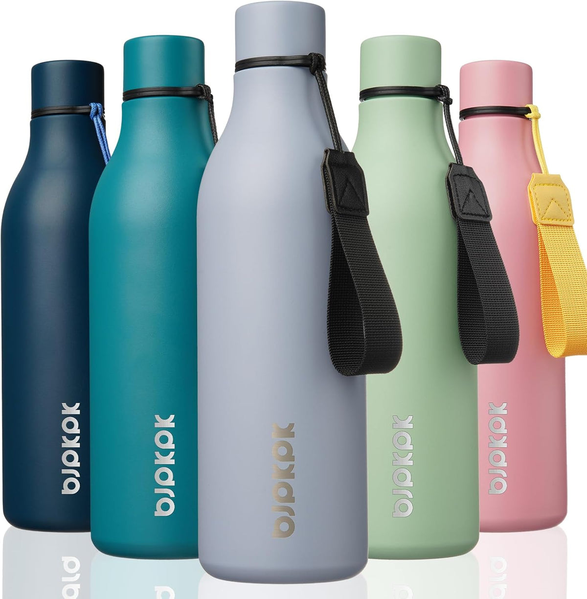18oz Insulated Water Bottle, Stainless Steel Bottle with Carry Strap - Colors B
