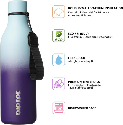 18oz Insulated Water Bottle, Stainless Steel Bottle with Carry Strap - Colors B