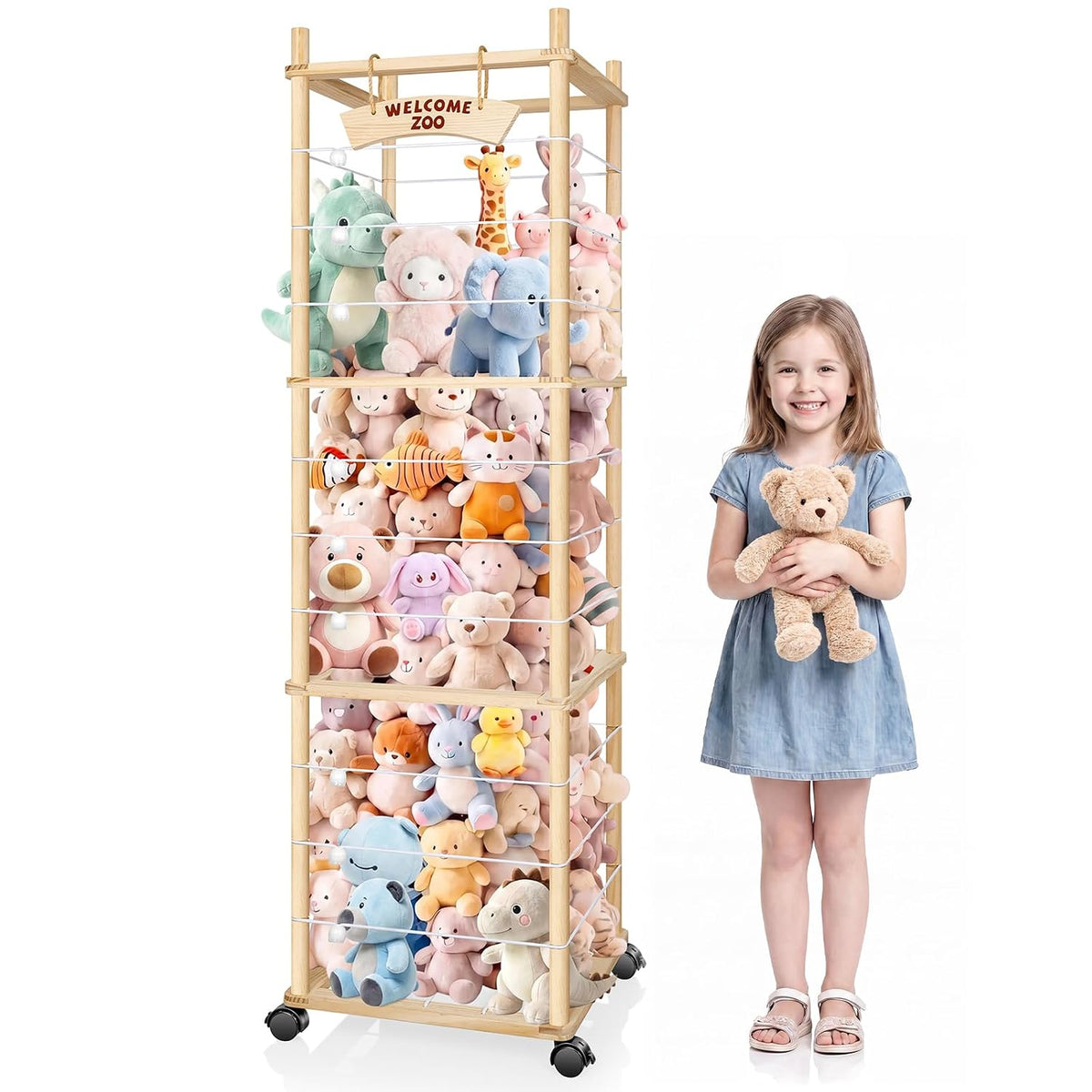 Stuffed Animal Storage, Toy Organizer and Plushies Storage Wooden Holder Zoo for Playrooms, Bedrooms & Nursery