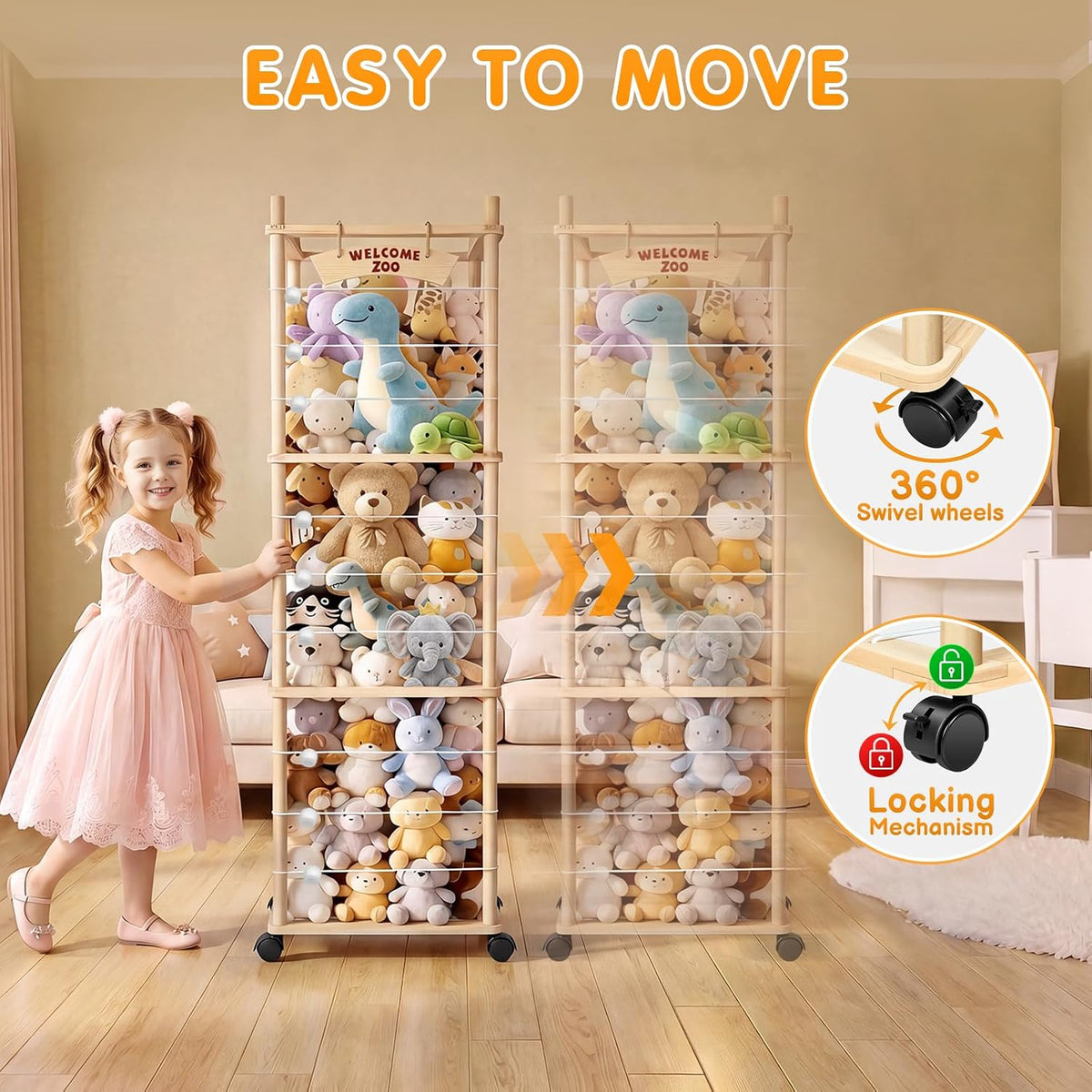Stuffed Animal Storage, Toy Organizer and Plushies Storage Wooden Holder Zoo for Playrooms, Bedrooms & Nursery