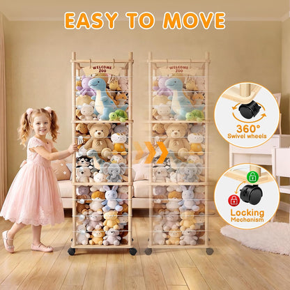 Stuffed Animal Storage, Toy Organizer and Plushies Storage Wooden Holder Zoo for Playrooms, Bedrooms & Nursery