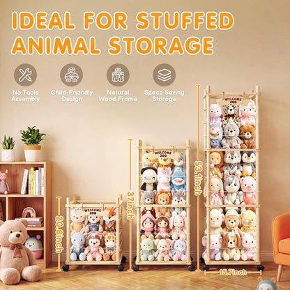 Stuffed Animal Storage, Toy Organizer and Plushies Storage Wooden Holder Zoo for Playrooms, Bedrooms & Nursery