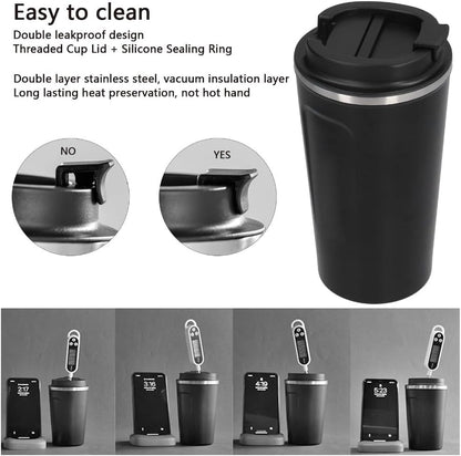 510ml Black Stainless Steel Vacuum Insulated Coffee Mug Double Wall Travel Cup with Leak-Proof Lid for Car Commute