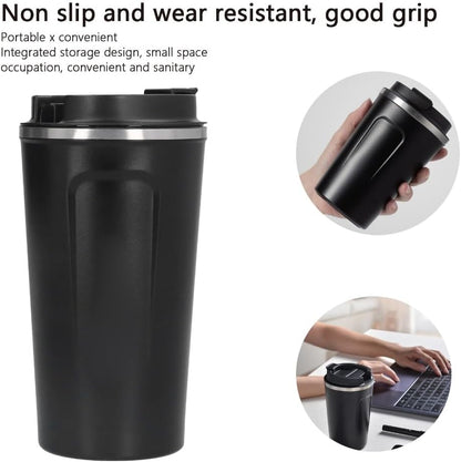 510ml Black Stainless Steel Vacuum Insulated Coffee Mug Double Wall Travel Cup with Leak-Proof Lid for Car Commute