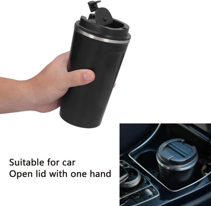 510ml Black Stainless Steel Vacuum Insulated Coffee Mug Double Wall Travel Cup with Leak-Proof Lid for Car Commute
