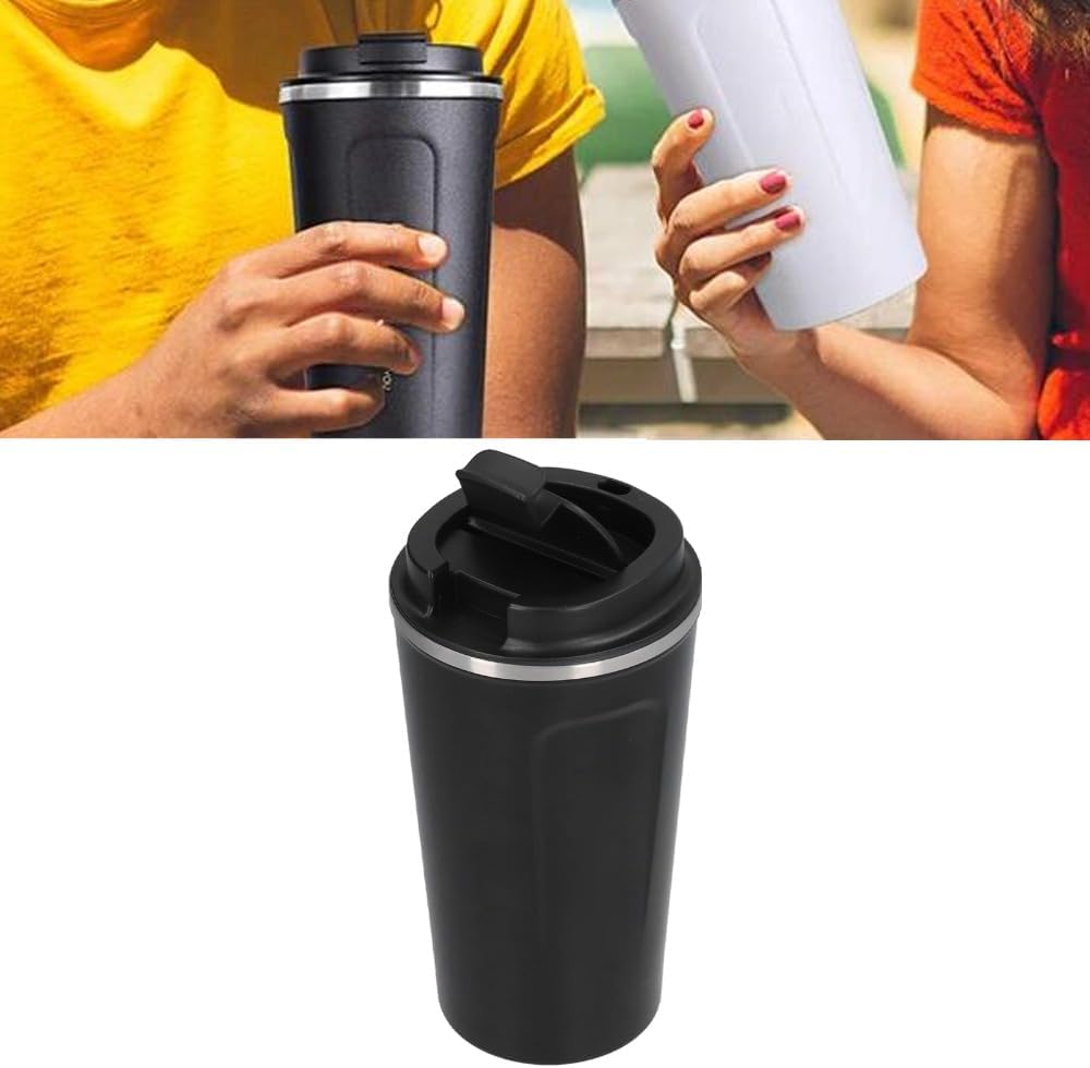 510ml Black Stainless Steel Vacuum Insulated Coffee Mug Double Wall Travel Cup with Leak-Proof Lid for Car Commute