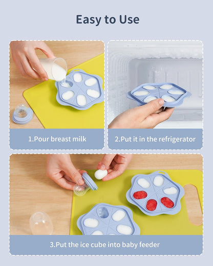 Silicone Baby Fruit Food Feeder (2 Pack) with Freezer Nibble Tray, Breastmilk Popsicle Molds for Baby Teething Relief, Feeder for Safe Infant Self Feeding, BPA Free, Dishwasher Safe, 3 Month+ Pink