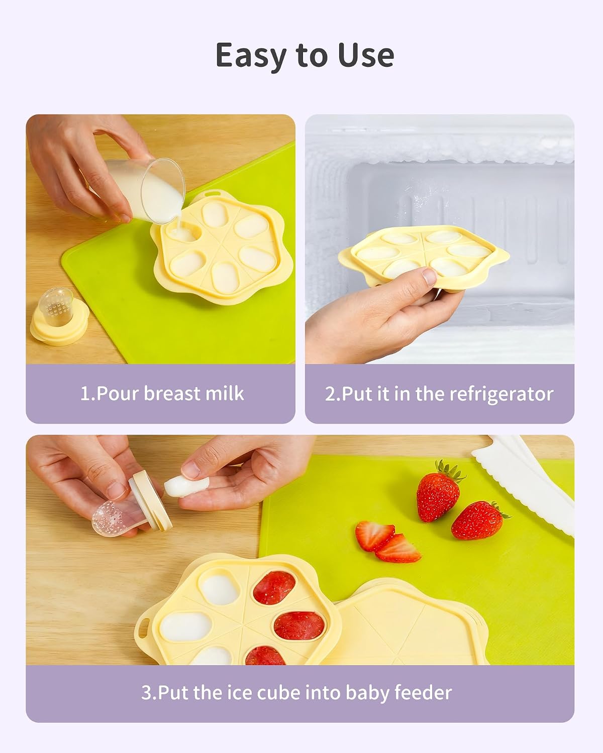 Silicone Baby Fruit Food Feeder (2 Pack) with Freezer Nibble Tray, Breastmilk Popsicle Molds for Baby Teething Relief, Feeder for Safe Infant Self Feeding, BPA Free, Dishwasher Safe, 3 Month+ Pink