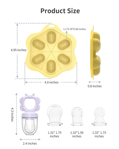 Silicone Baby Fruit Food Feeder (2 Pack) with Freezer Nibble Tray, Breastmilk Popsicle Molds for Baby Teething Relief, Feeder for Safe Infant Self Feeding, BPA Free, Dishwasher Safe, 3 Month+ Pink