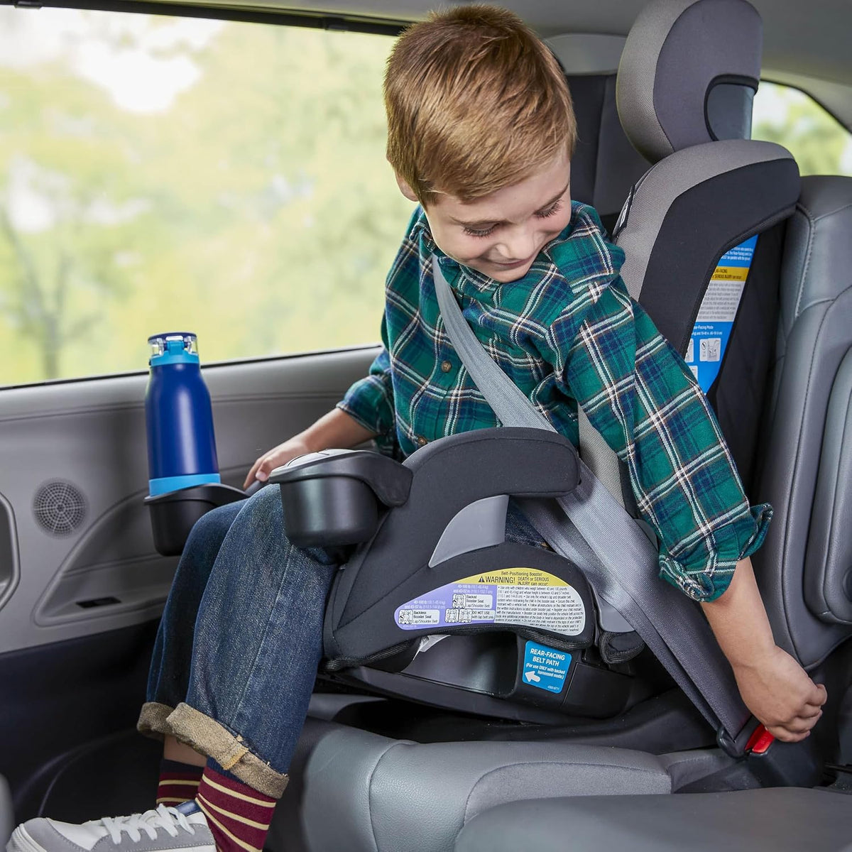 EverSlim 4-in-1 Convertible Car Seat, SecureTech Chest Clip, Ultra-Slim, 4-Mode Infant to Booster, Baby Car Seat, 5-100 lbs, Memory Foam, Office Space