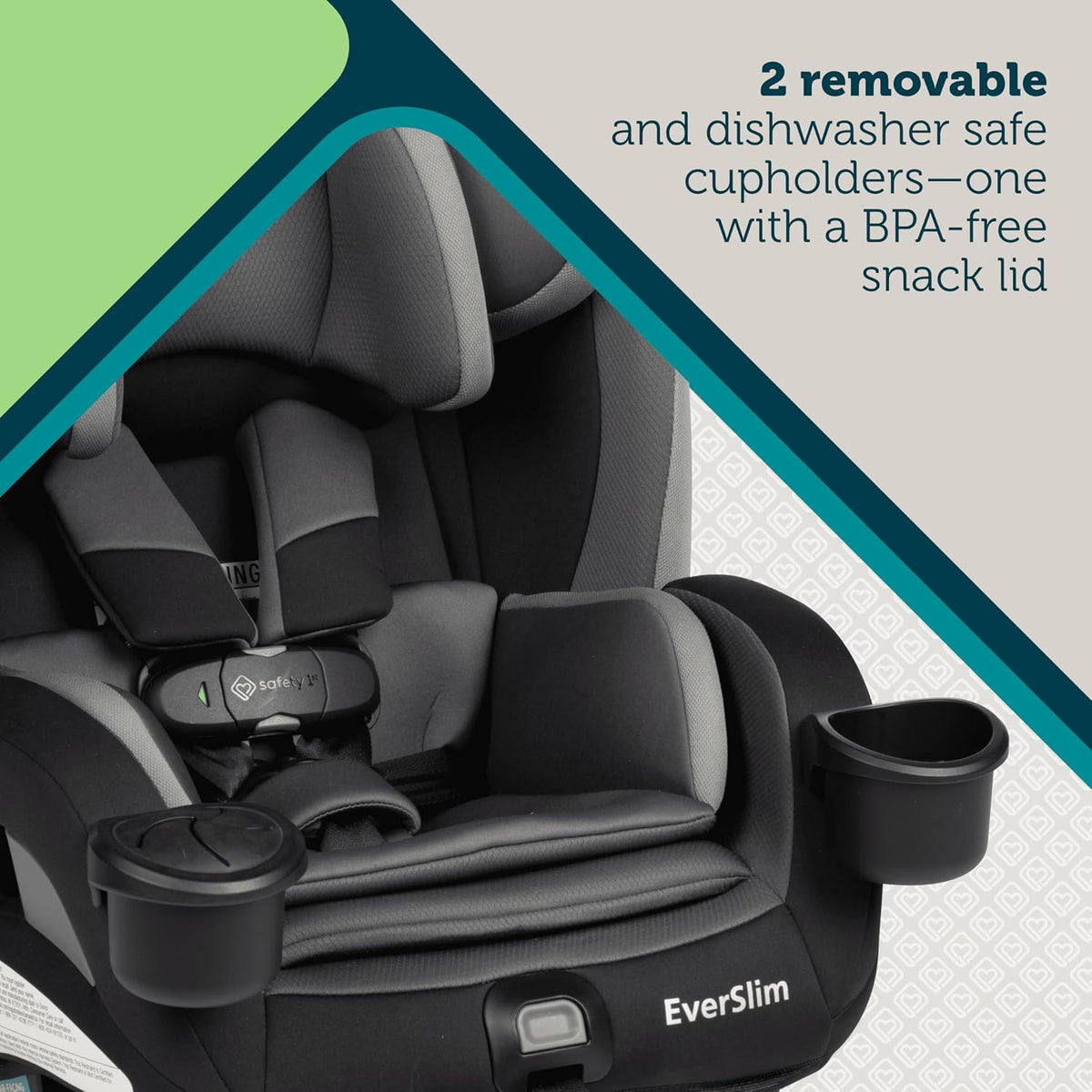 EverSlim 4-in-1 Convertible Car Seat, SecureTech Chest Clip, Ultra-Slim, 4-Mode Infant to Booster, Baby Car Seat, 5-100 lbs, Memory Foam, Office Space