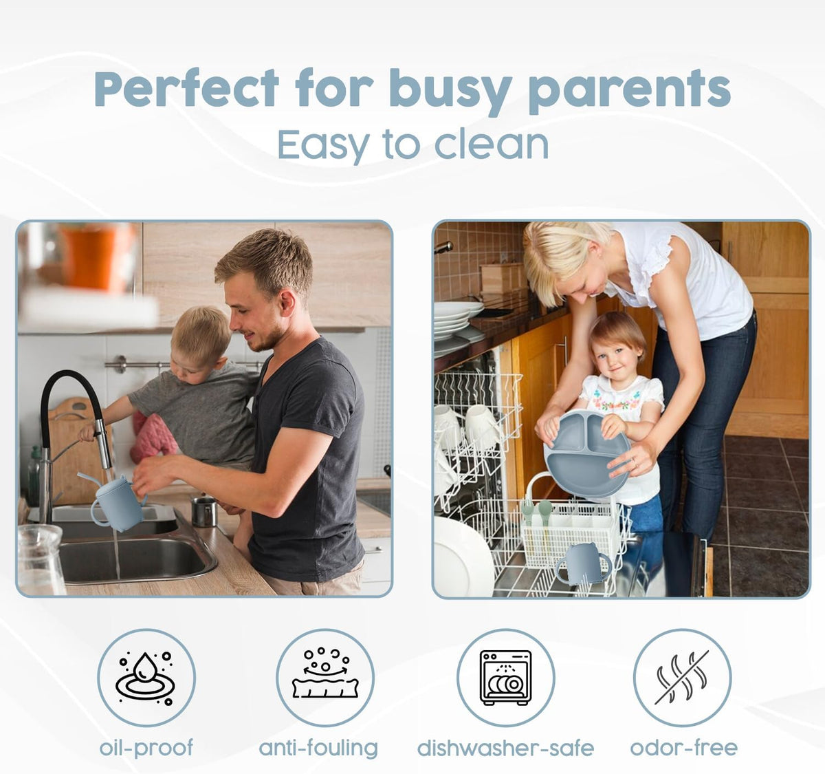 2025 Silicone Baby Feeding Set - All in One: Spoon, Fork, Suction Bowl, Divided Suction Plate, Sippy Cup, Silicone Bib and Travel Bib - 6+ Month, Toddler & Baby - BPA Free, Blue