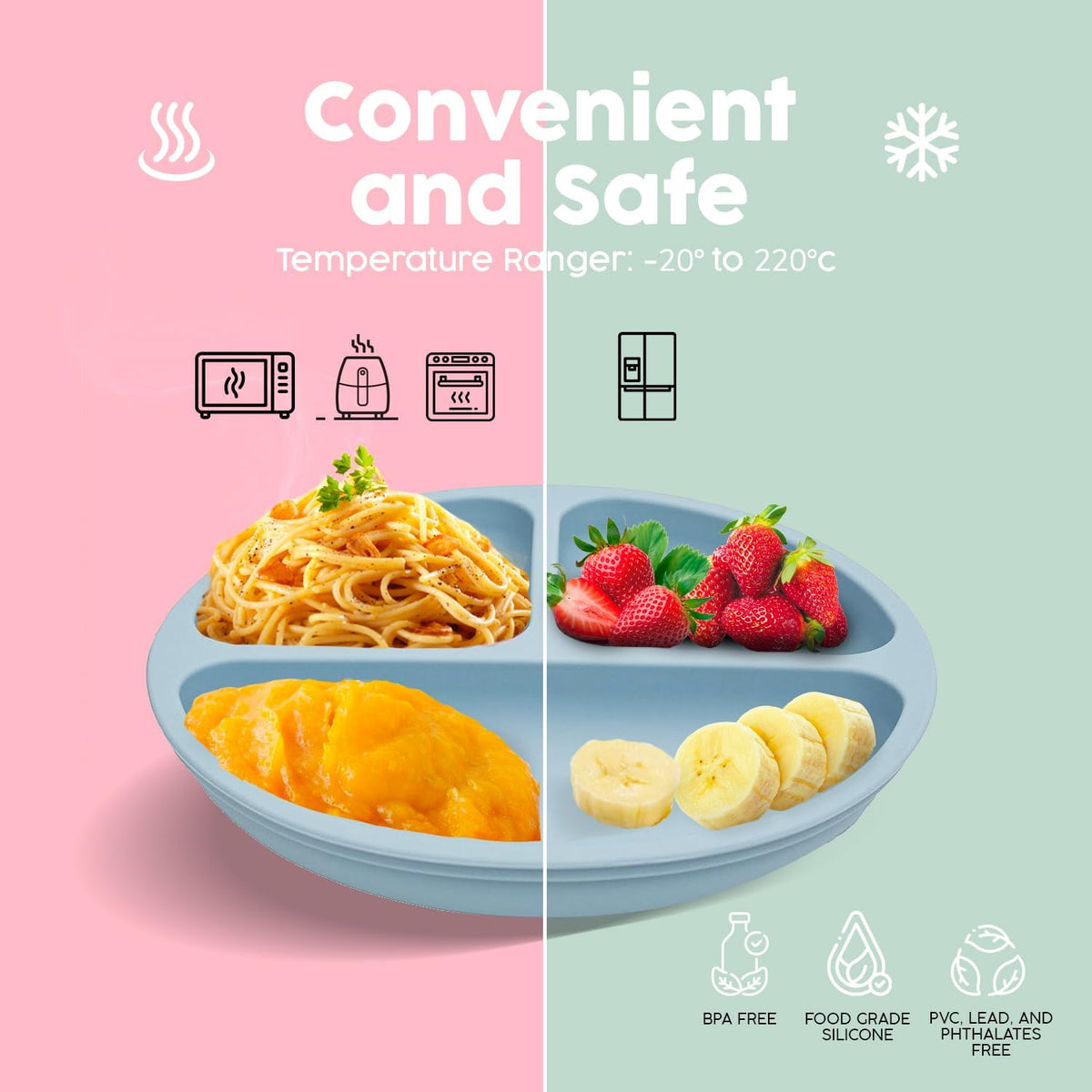 2025 Silicone Baby Feeding Set - All in One: Spoon, Fork, Suction Bowl, Divided Suction Plate, Sippy Cup, Silicone Bib and Travel Bib - 6+ Month, Toddler & Baby - BPA Free, Blue