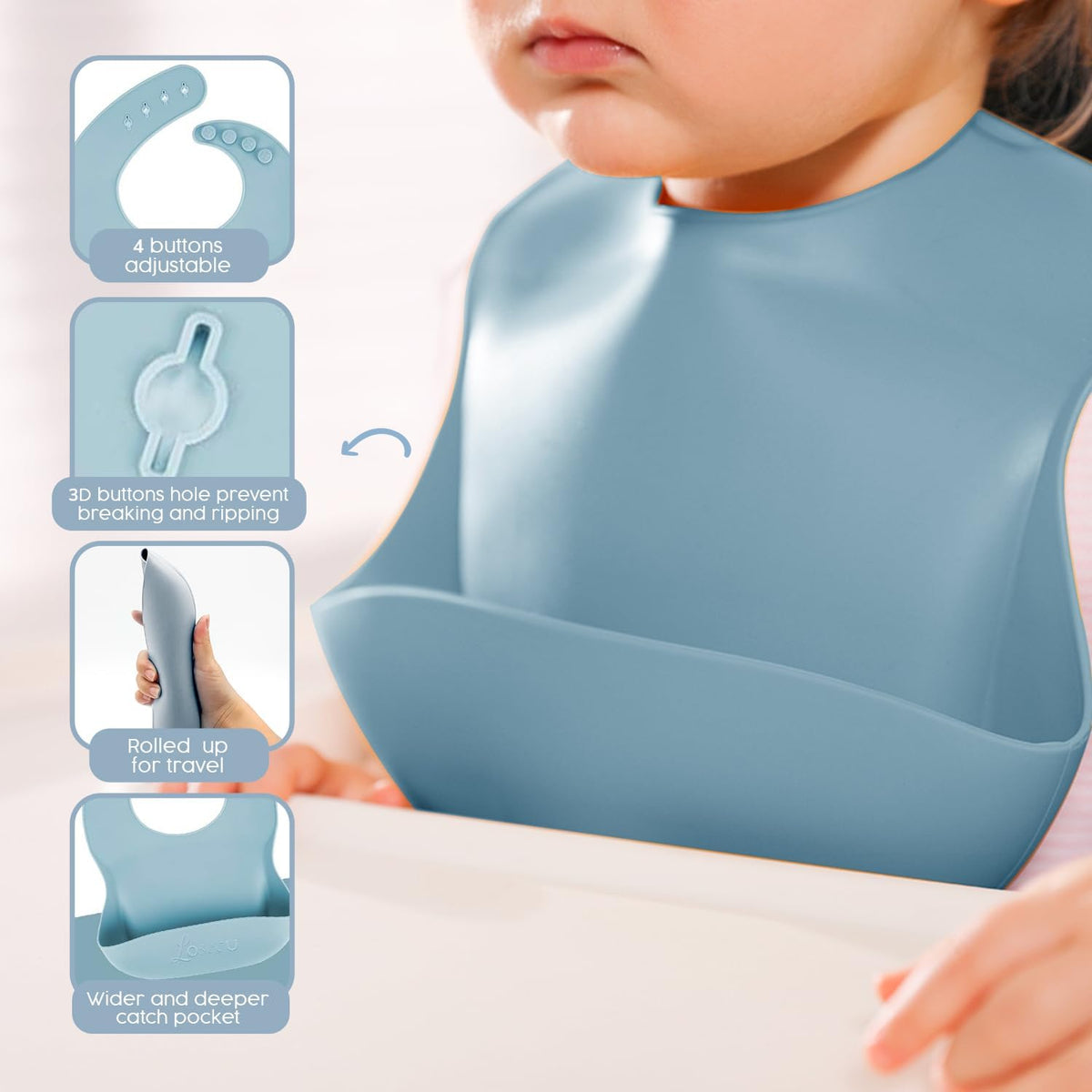 2025 Silicone Baby Feeding Set - All in One: Spoon, Fork, Suction Bowl, Divided Suction Plate, Sippy Cup, Silicone Bib and Travel Bib - 6+ Month, Toddler & Baby - BPA Free, Blue