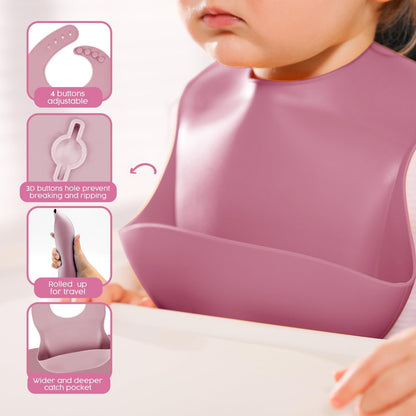 2025 Silicone Baby Feeding Set - All in One: Spoon, Fork, Suction Bowl, Divided Suction Plate, Sippy Cup, Silicone Bib and Travel Bib - 6+ Month, Toddler & Baby - BPA Free, Blue