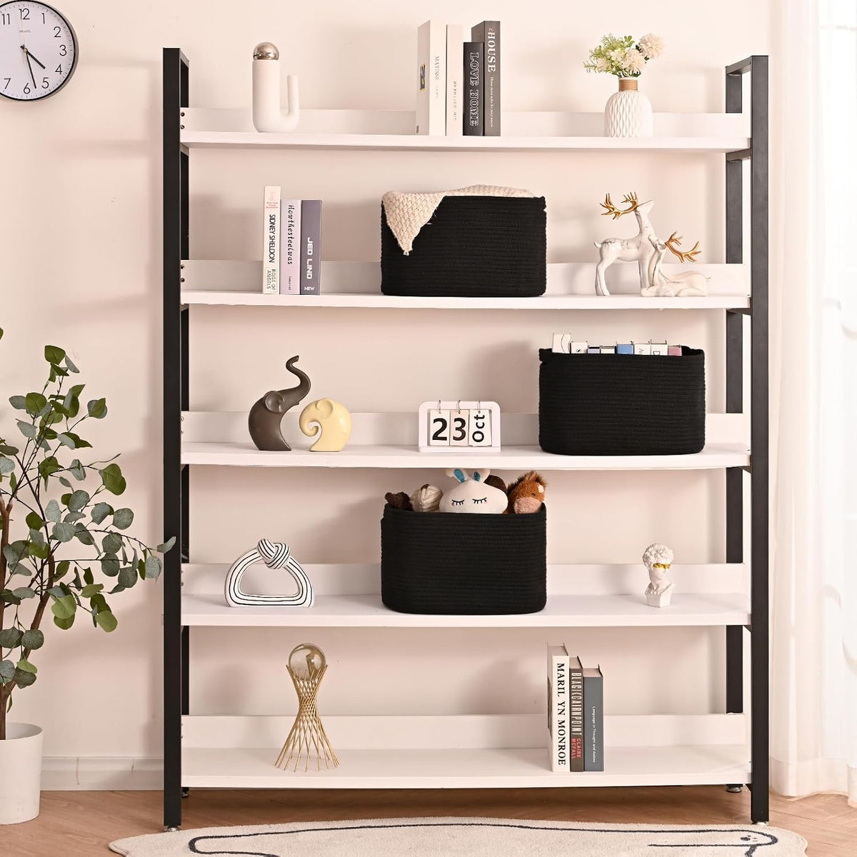 Storage Baskets for Organizing Shelves, Woven Cotton Rope Bins for Baby Nursery Organization, Book Toy Towel Organizer, 15"x11"x9.5", 3 Packs, Dark Brown