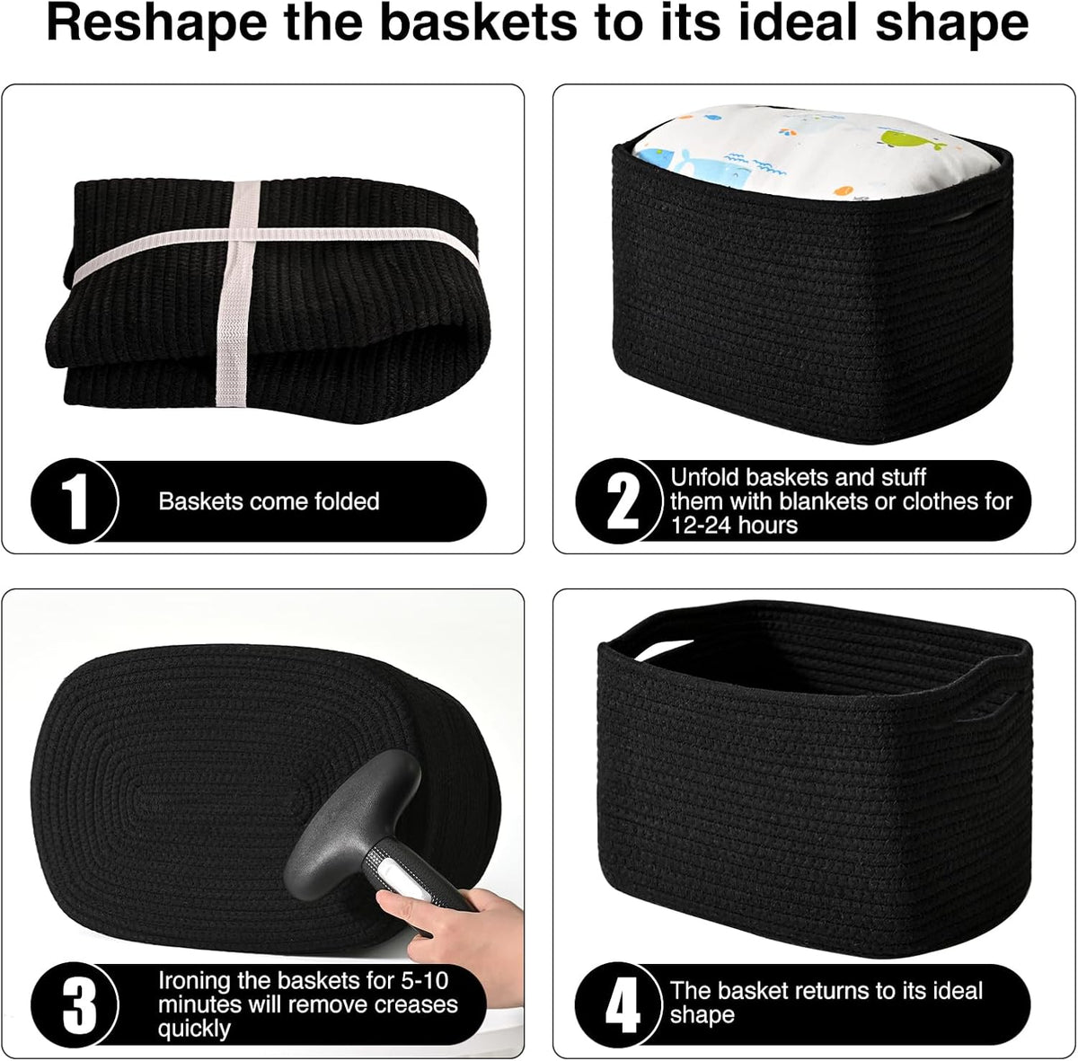 Storage Baskets for Organizing Shelves, Woven Cotton Rope Bins for Baby Nursery Organization, Book Toy Towel Organizer, 15"x11"x9.5", 3 Packs, Dark Brown