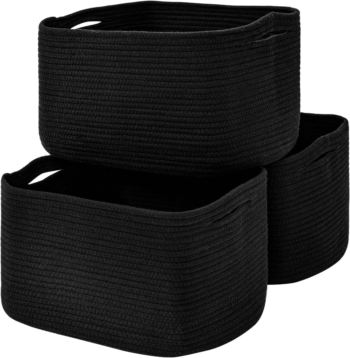 Storage Baskets for Organizing Shelves, Woven Cotton Rope Bins for Baby Nursery Organization, Book Toy Towel Organizer, 15"x11"x9.5", 3 Packs, Dark Brown