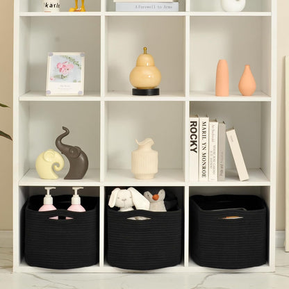 Storage Baskets for Organizing Shelves, Woven Cotton Rope Bins for Baby Nursery Organization, Book Toy Towel Organizer, 15"x11"x9.5", 3 Packs, Dark Brown