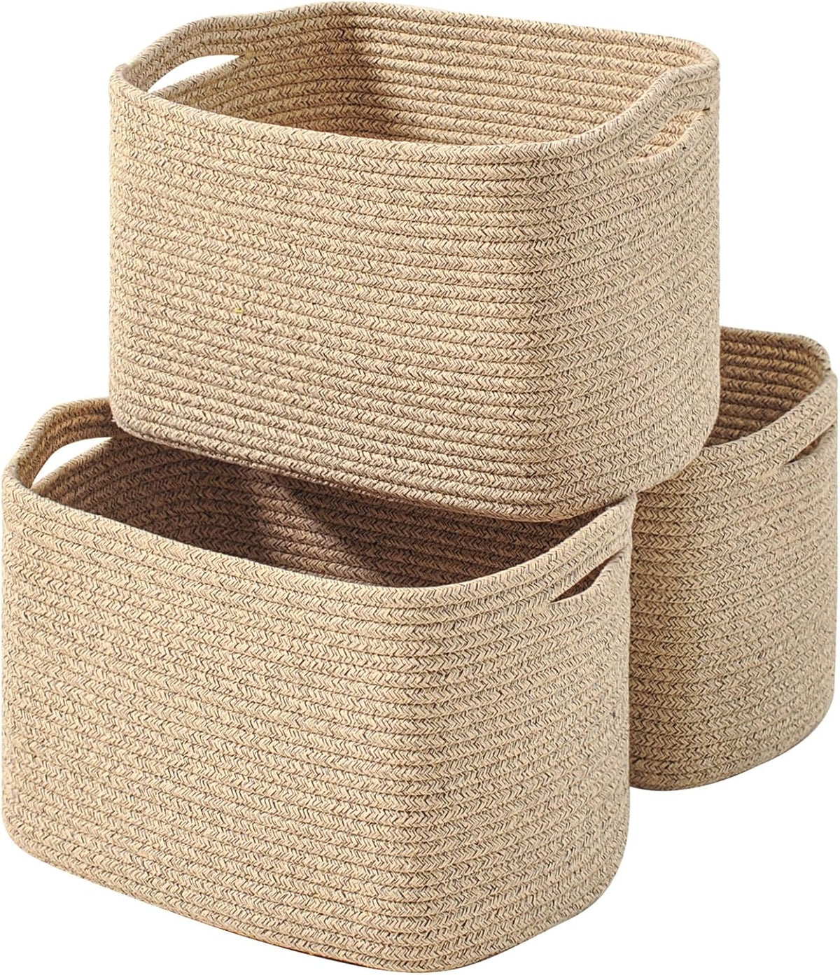 Storage Baskets for Organizing Shelves, Woven Cotton Rope Bins for Baby Nursery Organization, Book Toy Towel Organizer, 15"x11"x9.5", 3 Packs, Dark Brown