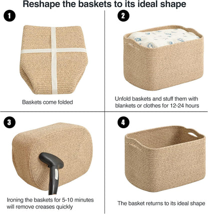 Storage Baskets for Organizing Shelves, Woven Cotton Rope Bins for Baby Nursery Organization, Book Toy Towel Organizer, 15"x11"x9.5", 3 Packs, Dark Brown