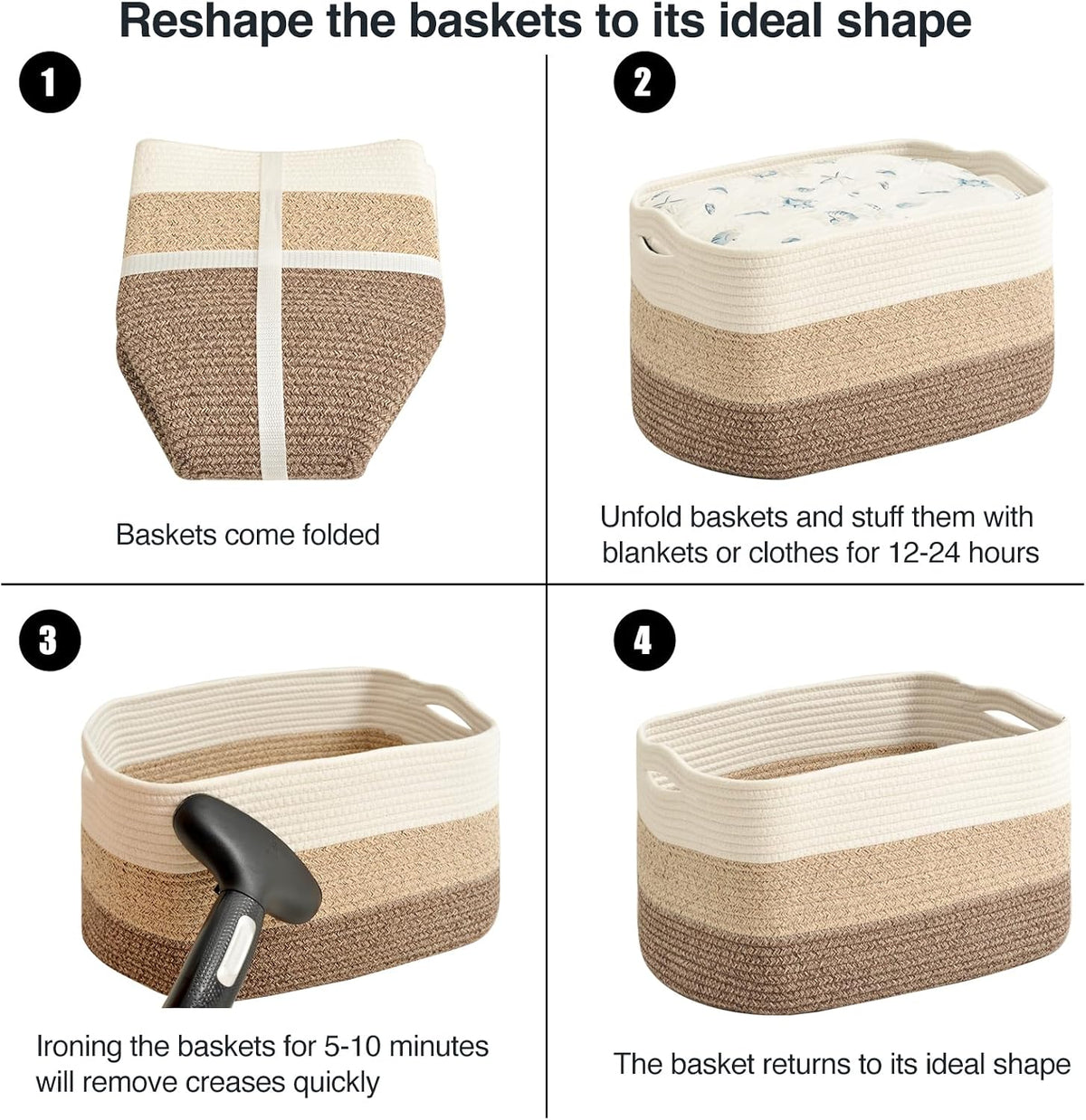 Storage Baskets for Organizing Shelves, Woven Cotton Rope Bins for Baby Nursery Organization, Book Toy Towel Organizer, 15"x11"x9.5", 3 Packs, Dark Brown