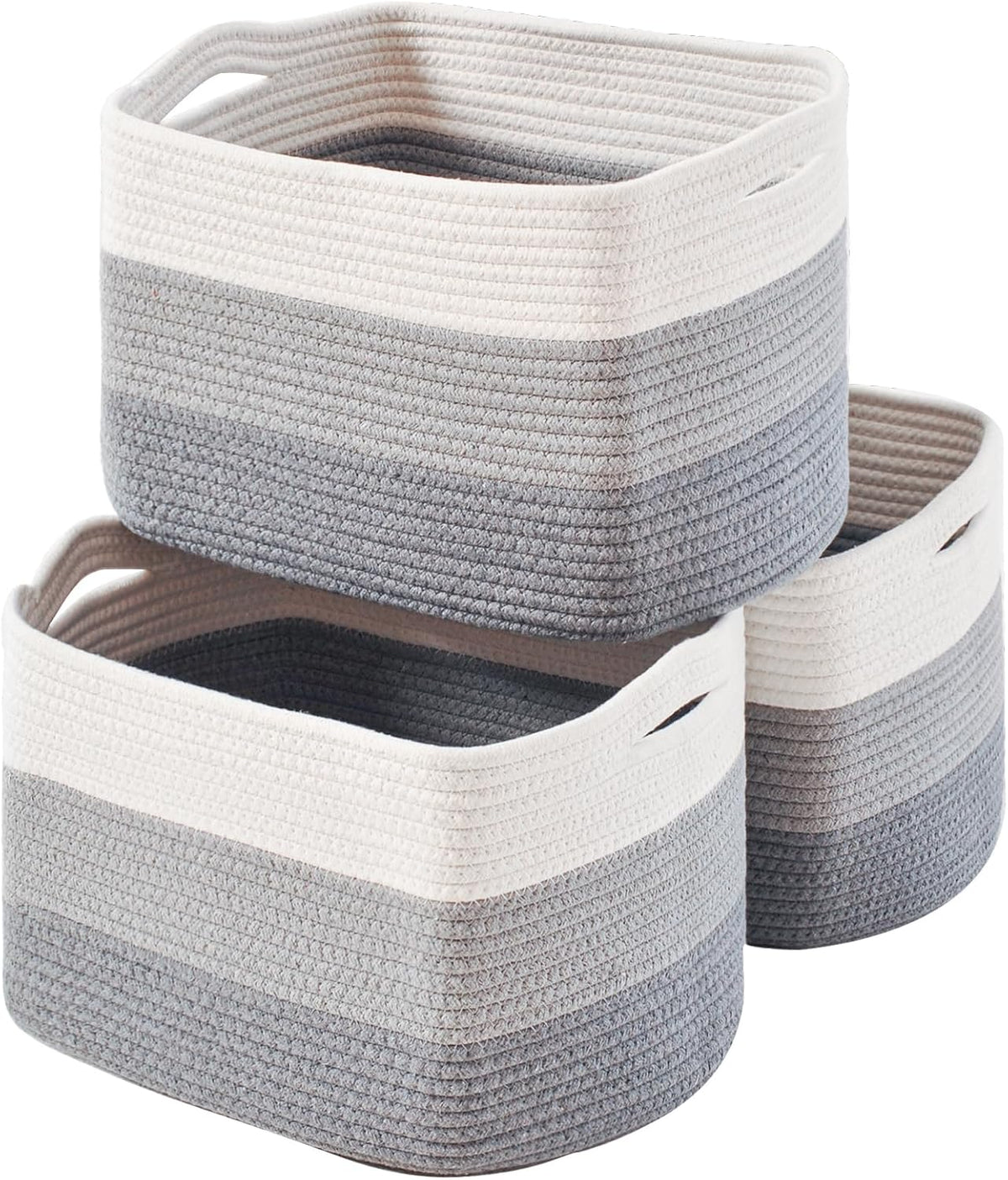 Storage Baskets for Organizing Shelves, Woven Cotton Rope Bins for Baby Nursery Organization, Book Toy Towel Organizer, 15"x11"x9.5", 3 Packs, Dark Brown