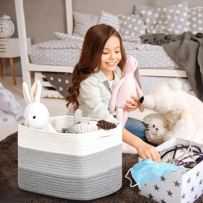 Storage Baskets for Organizing Shelves, Woven Cotton Rope Bins for Baby Nursery Organization, Book Toy Towel Organizer, 15"x11"x9.5", 3 Packs, Dark Brown